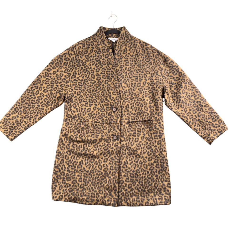 Old Navy Leopard Coatigan Womens M Wool Blend Longline Animal Print Jacket